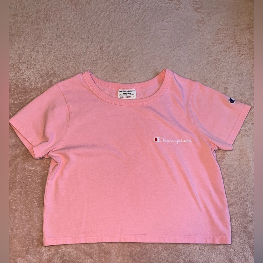 Champion Womens Pink Cropped Champion T-shirt Size Small